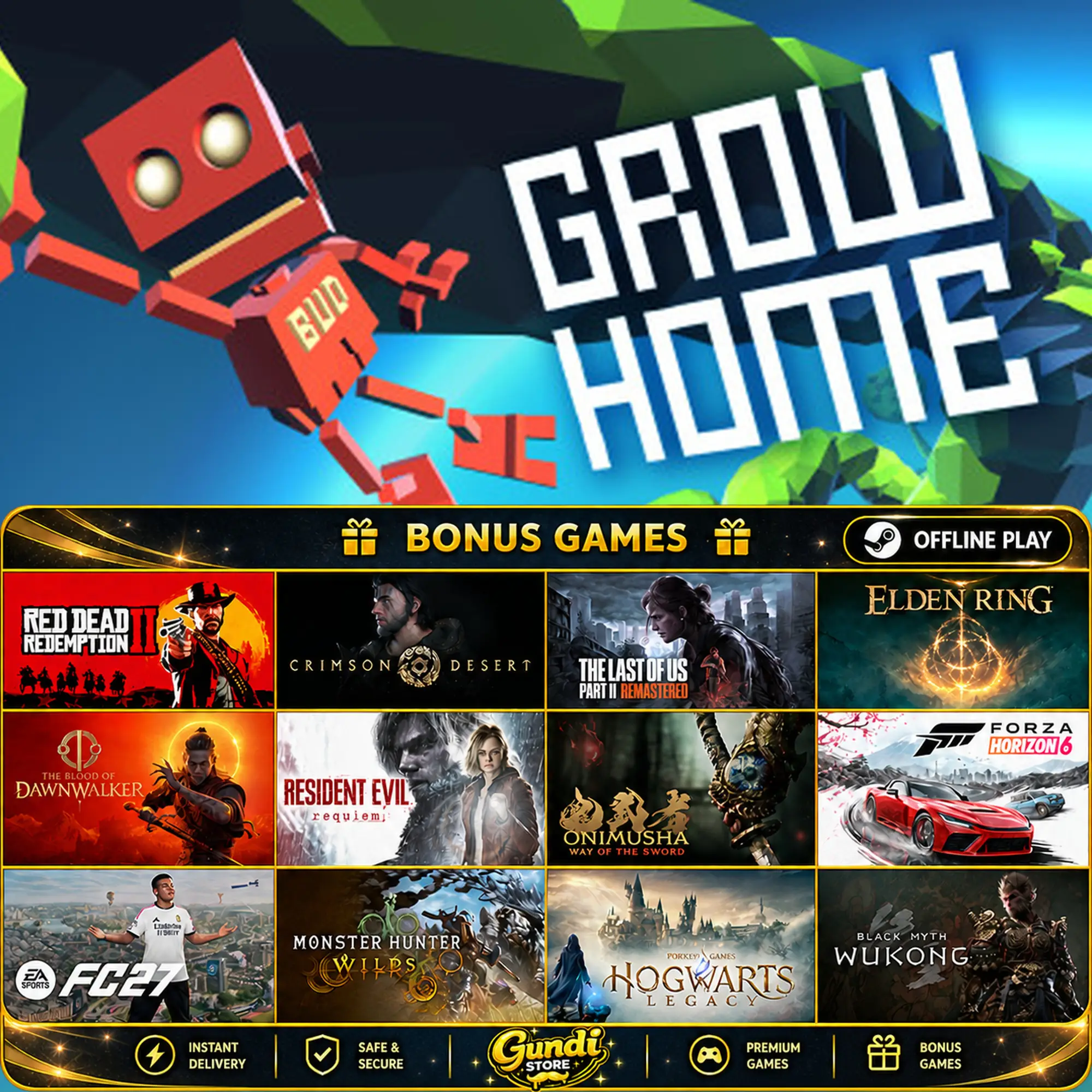 [AUTO CODE] - Grow Home + BONUS GAME