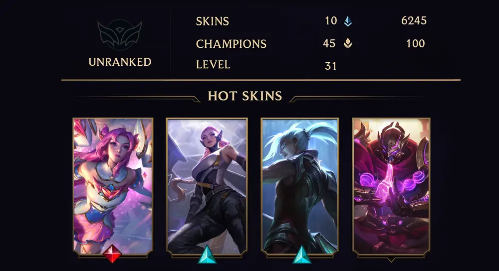 LAS - UNRANKED - 31 LVL - 10 SKIN
