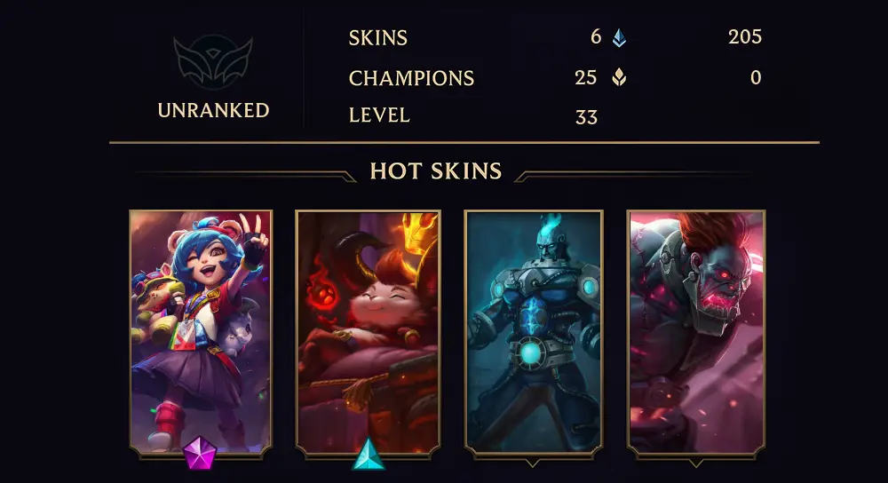 UNRANKED - 33 LVL - 6 SKIN
