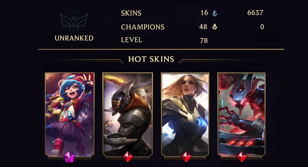 UNRANKED - 78 LVL - 16 SKIN