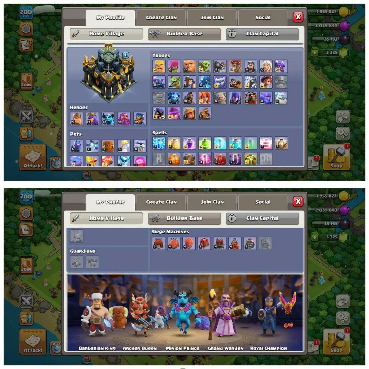 {75% DISCOUNT} TH17 SEMI MAX ID⚡️9 EPIC EQUIPMENT⚡️XP-200⚡️HERO 93-93-52-65-50⚡️FREE GEMS NAME CHANGE⚡️ 322 CWL MEDALS⚡️ MAGIC ITEMS⚡️OP LAB⚡️INSTANT DELIVERY 🚚