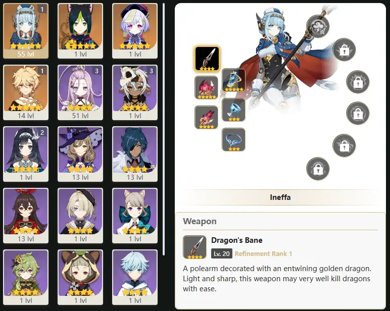 EU - AR: 35 - 18 CHARACTERS [ 3 - FIVE STARS CHARACTERS ] Tighnari - C1 Ineffa - Qiqi