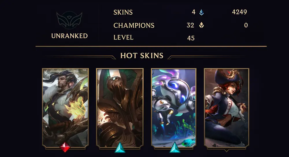 UNRANKED - 45 LVL - 4 SKIN