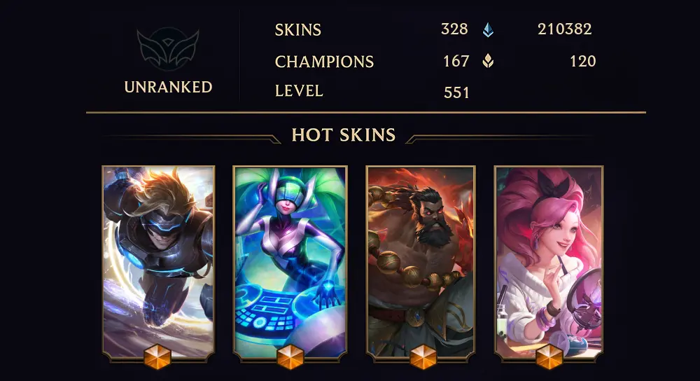 UNRANKED - 551 LVL - 328 SKIN