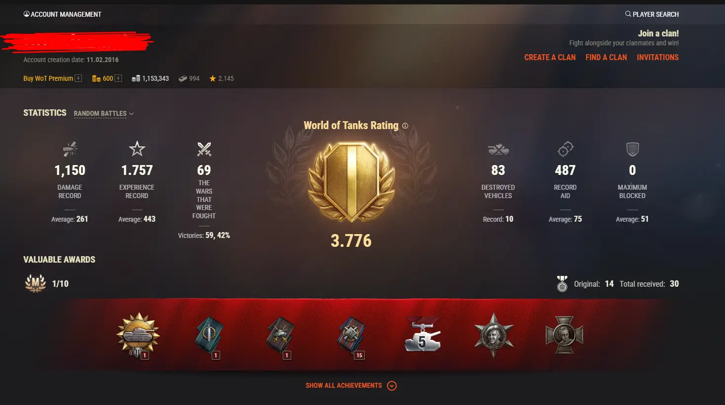 10 ALL TANKS | 600 GOLD | 69 BATTLES | INACTIVE | Fresh Account