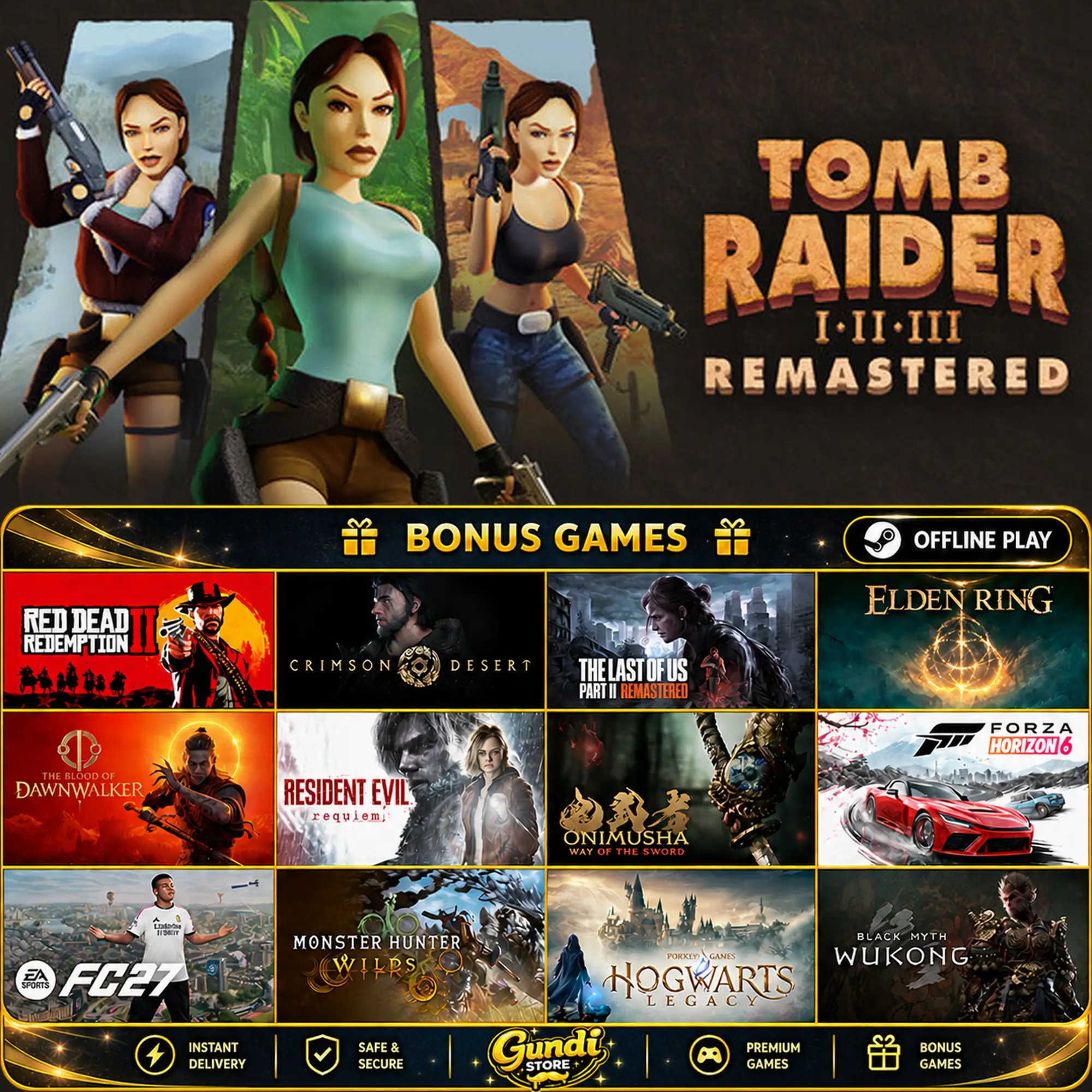 [AUTO CODE] - Tomb Raider I-III Remastered Starring Lara Croft + BONUS GAME