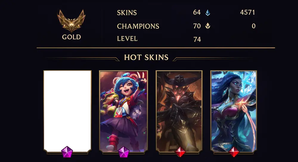 GOLD IV - 74 LVL - 64 SKIN