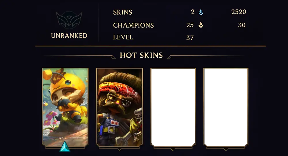 UNRANKED - 37 LVL - 2 SKIN