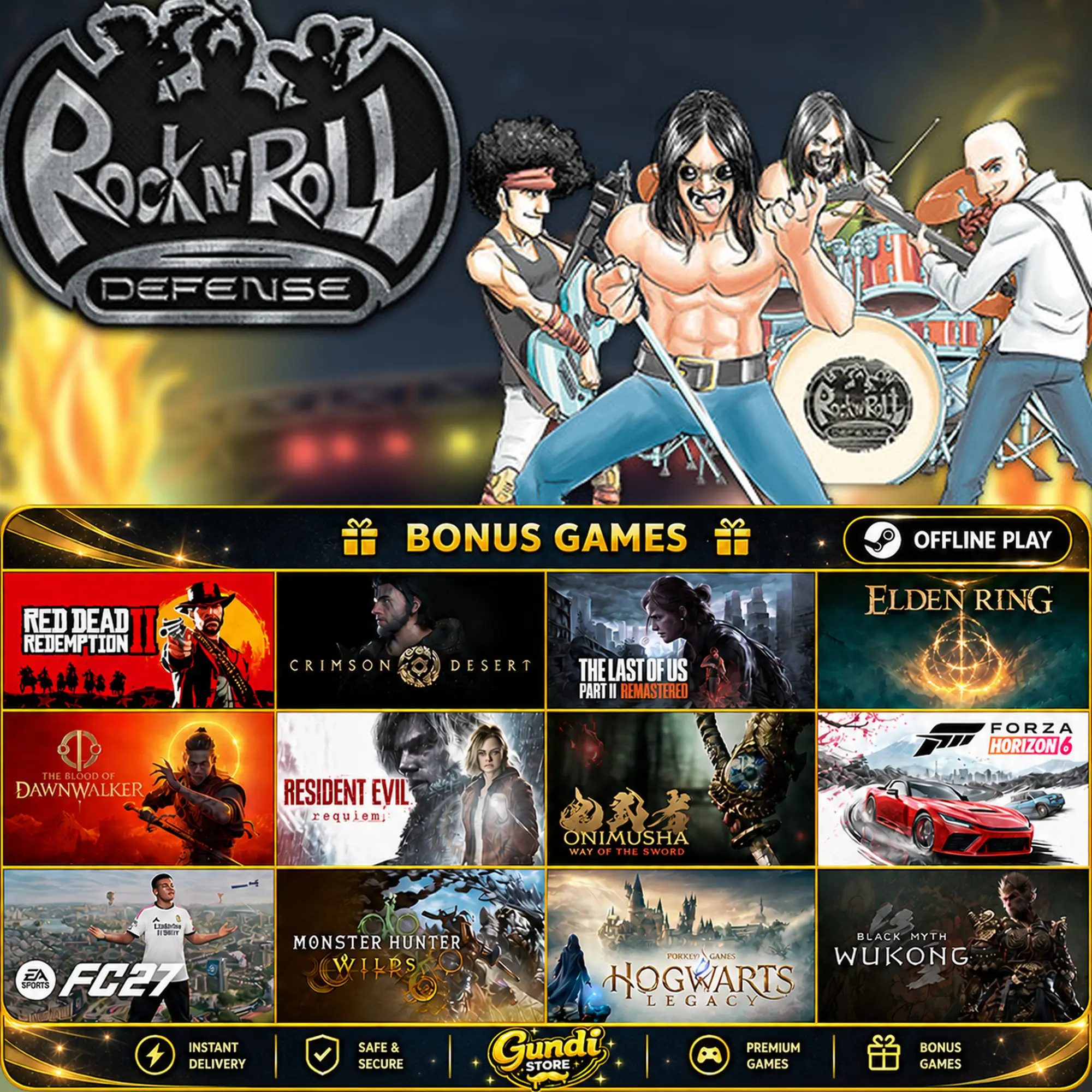[AUTO CODE] - Rock 'N' Roll Defense + BONUS GAME
