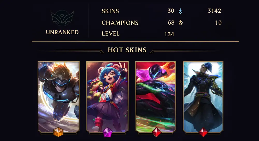 EUW - UNRANKED - 134 LVL - 30 SKIN