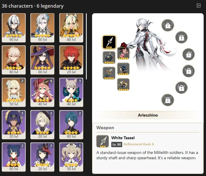 ASIA- AR:53- ARLECCHINO - NEUVILLETTE - XILONEN - KAEDEHARA KAZUHA - MONA - DILUC -36characters