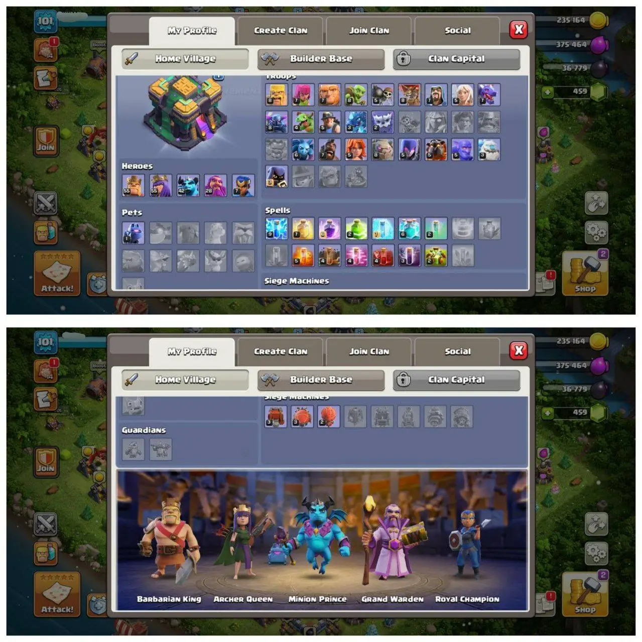 {65% DISCOUNT} TH14 HALF MAX ID⚡️1 EPIC EQUIPMENT⚡️XP-101⚡️HERO 55-55-42-28-7⚡️ FREE GEMS NAME CHANGE⚡️ 173 CWL MEDALS⚡️OP LAB⚡️INSTANT DELIVERY 🚚