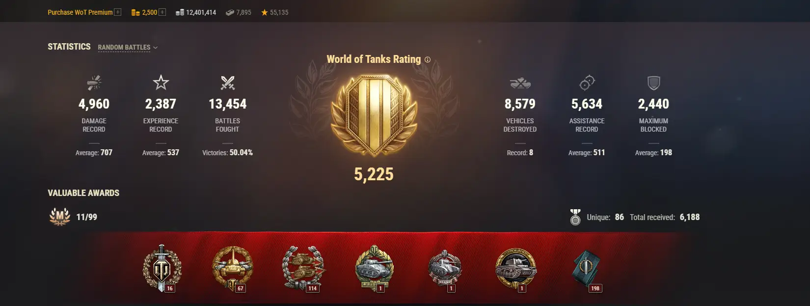 ASIA | 4 TOP TANKS | 93 PREMIUM TANKS | 2500 GOLD | 13454 BATTLES | INACTIVE