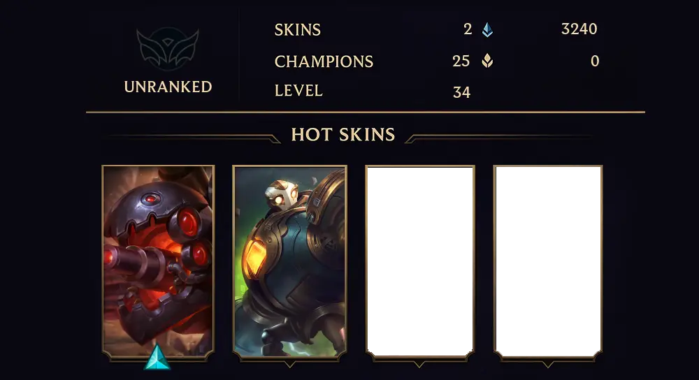 UNRANKED - 34 LVL - 2 SKIN