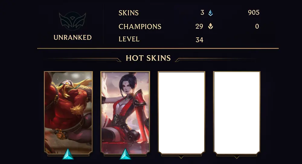 UNRANKED - 34 LVL - 3 SKIN