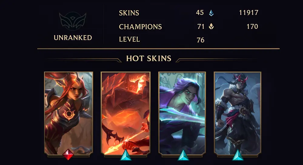 UNRANKED - 76 LVL - 45 SKIN