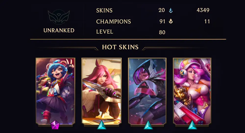 UNRANKED - 80 LVL - 20 SKIN