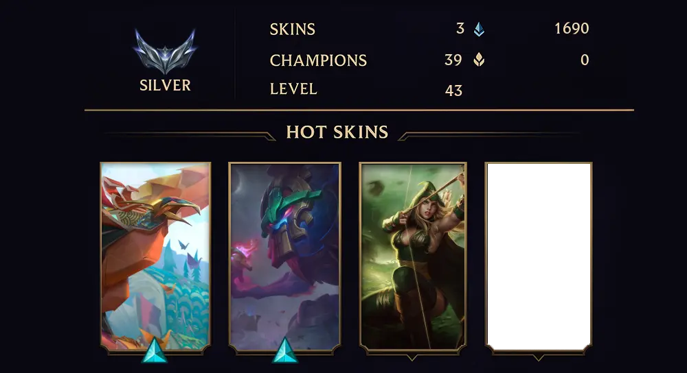 EUW - SILVER II - 43 LVL - 3 SKIN