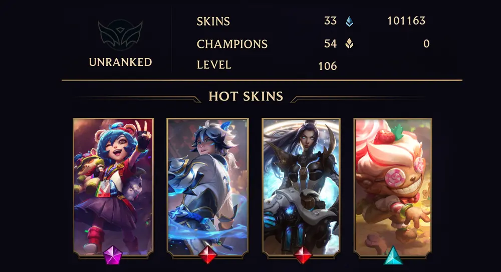 UNRANKED - 106 LVL - 33 SKIN