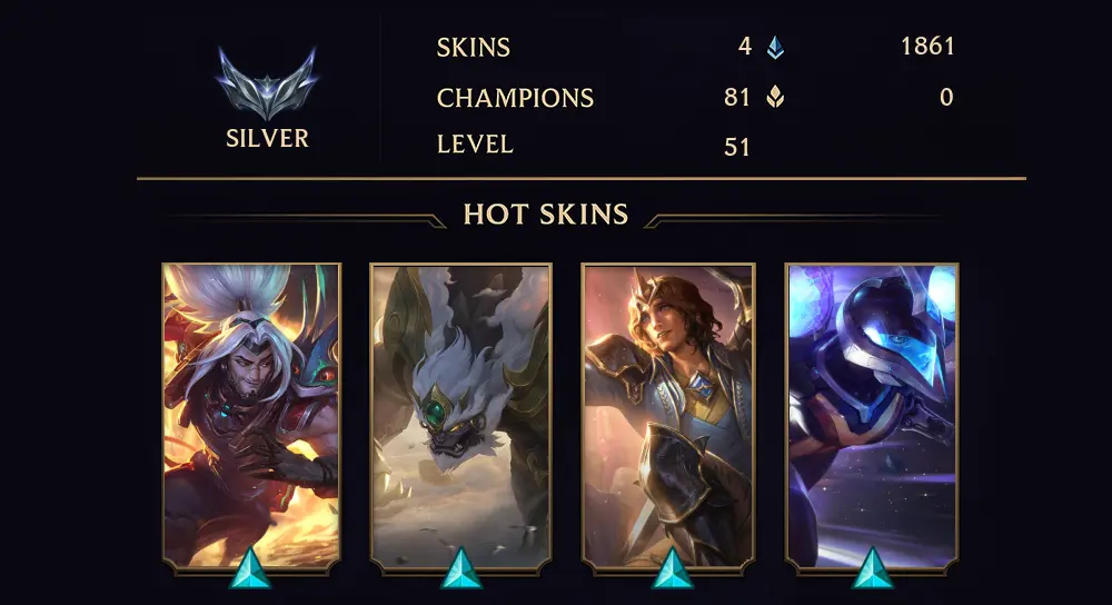 EUW - SILVER IV - 51 LVL - 4 SKIN