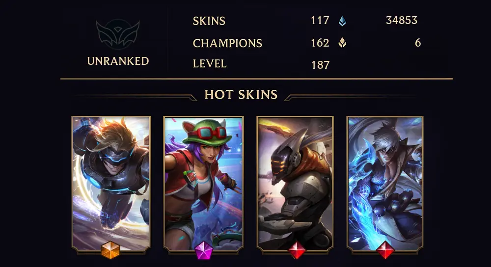 UNRANKED - 187 LVL - 117 SKIN