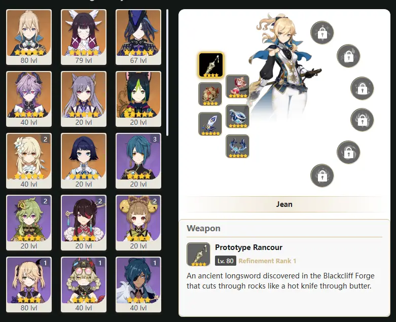 EU - AR: 48 - 35 CHARACTERS [ 7 - FIVE STARS CHARACTERS ] - Jean - Columbina - Clorinde - Durin - Keqing - Tighnari - Manekina