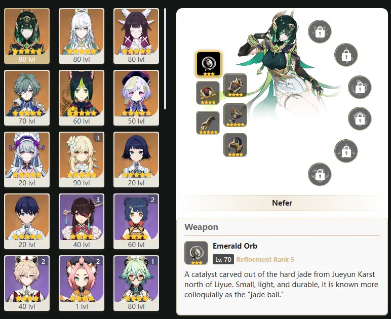 EU - AR: 55 - 45 CHARACTERS [ 9 - FIVE STARS CHARACTERS ] Nefer - Zibai - Columbina - Lohen - Tighnari - Qiqi - Yumemizuki Mizuki - Manekina - Manekin