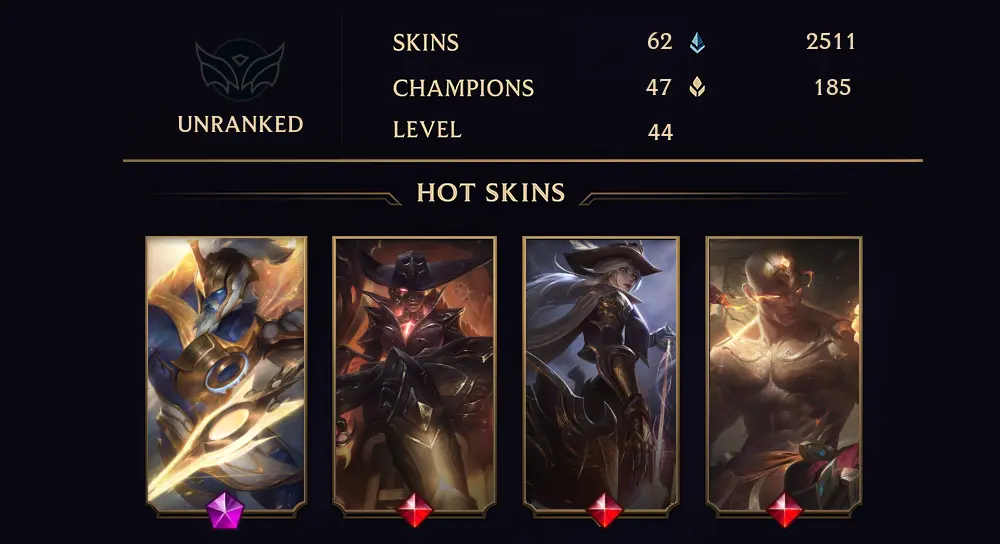 UNRANKED - 44 LVL - 62 SKIN