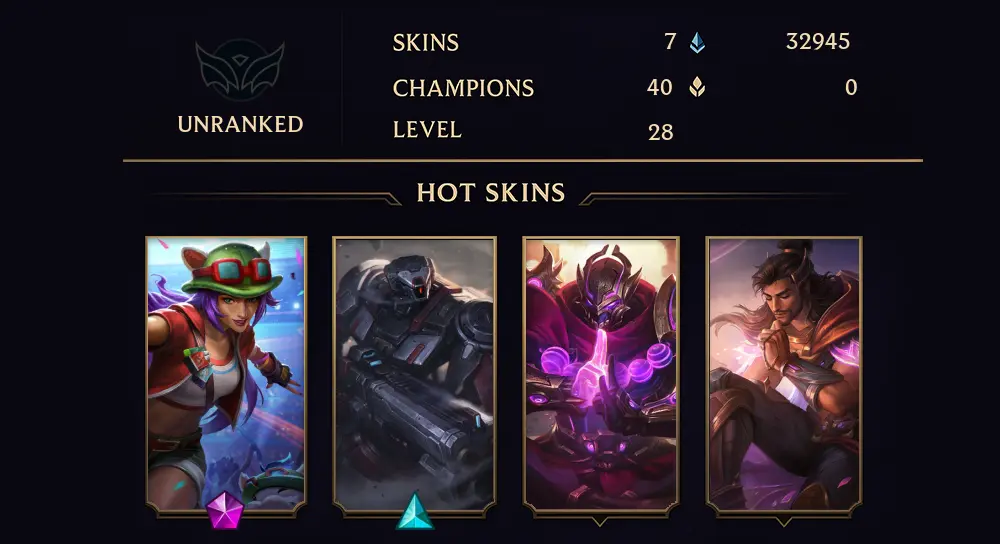 UNRANKED - 28 LVL - 7 SKIN