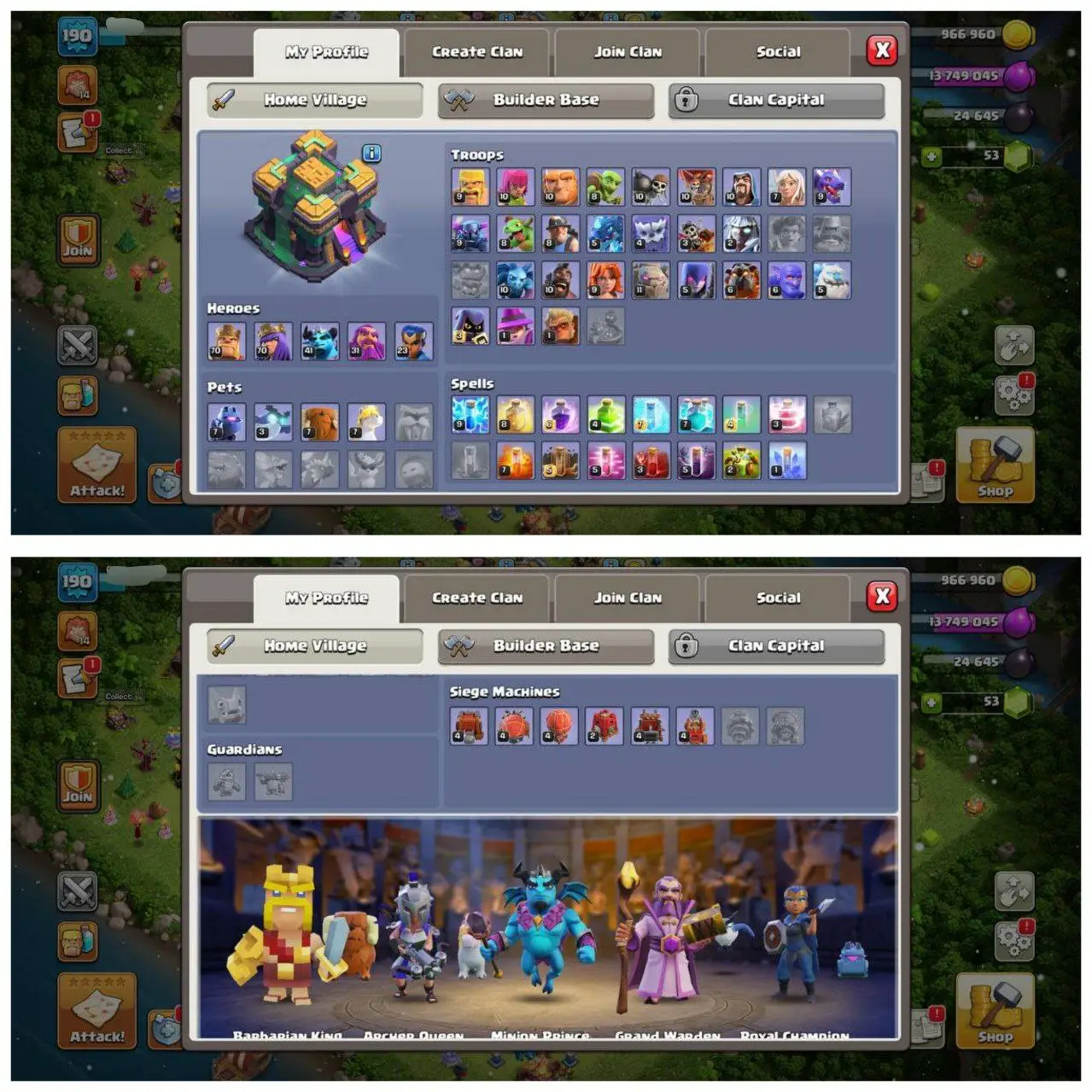 {75% DISCOUNT} TH14 HALF MAX ID⚡️3 EPIC EQUIPMENT⚡️XP-190⚡️HERO 70-70-41-31-23⚡️OP LAB⚡️INSTANT DELIVERY 🚚