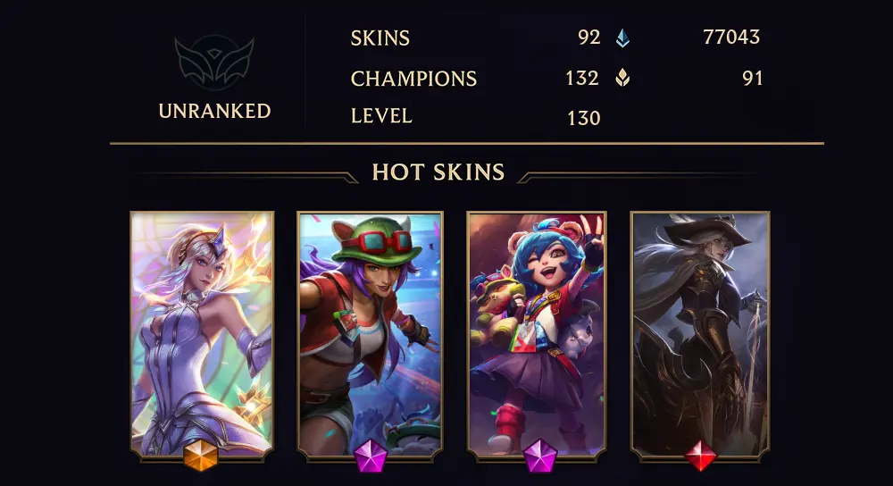 UNRANKED - 130 LVL - 92 SKIN