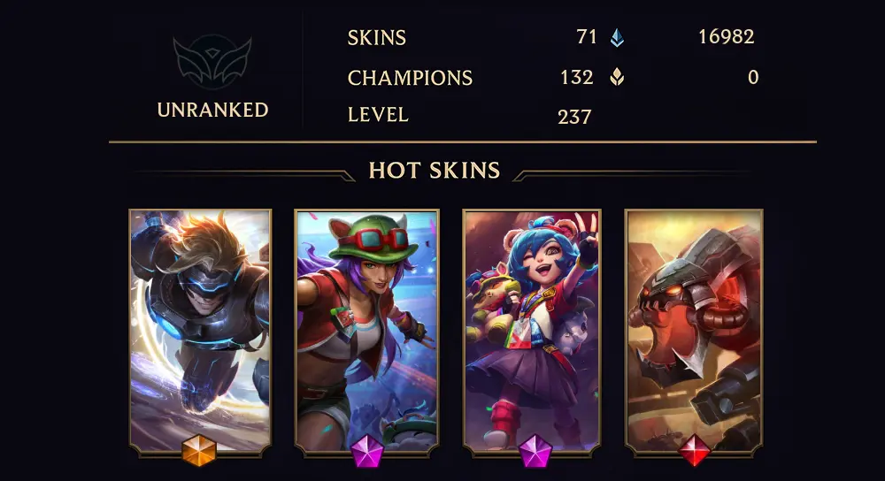 UNRANKED - 237 LVL - 71 SKIN