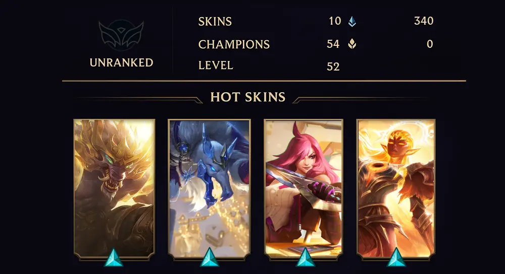 UNRANKED - 52 LVL - 10 SKIN