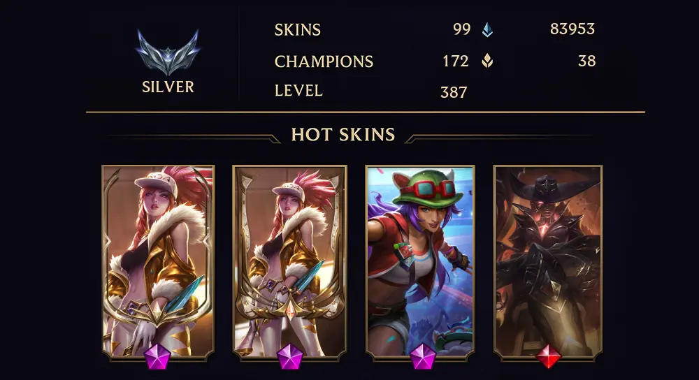 EUW - SILVER I - 387 LVL - 99 SKIN