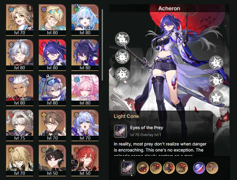 EU - Trailblaze Level: 63 - 37 CHARACTERS - Acheron - Firefly - Robin - E1 Yanqing - Aventurine • Waveflair - Cerydra - Phainon - Seele - Archer - Silver Wolf - Cyrene - Welt - Luocha - Dan Heng • Permansor Terrae - Himeko