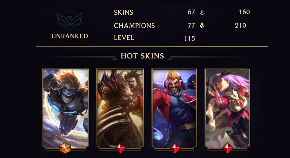 UNRANKED - 115 LVL - 67 SKIN