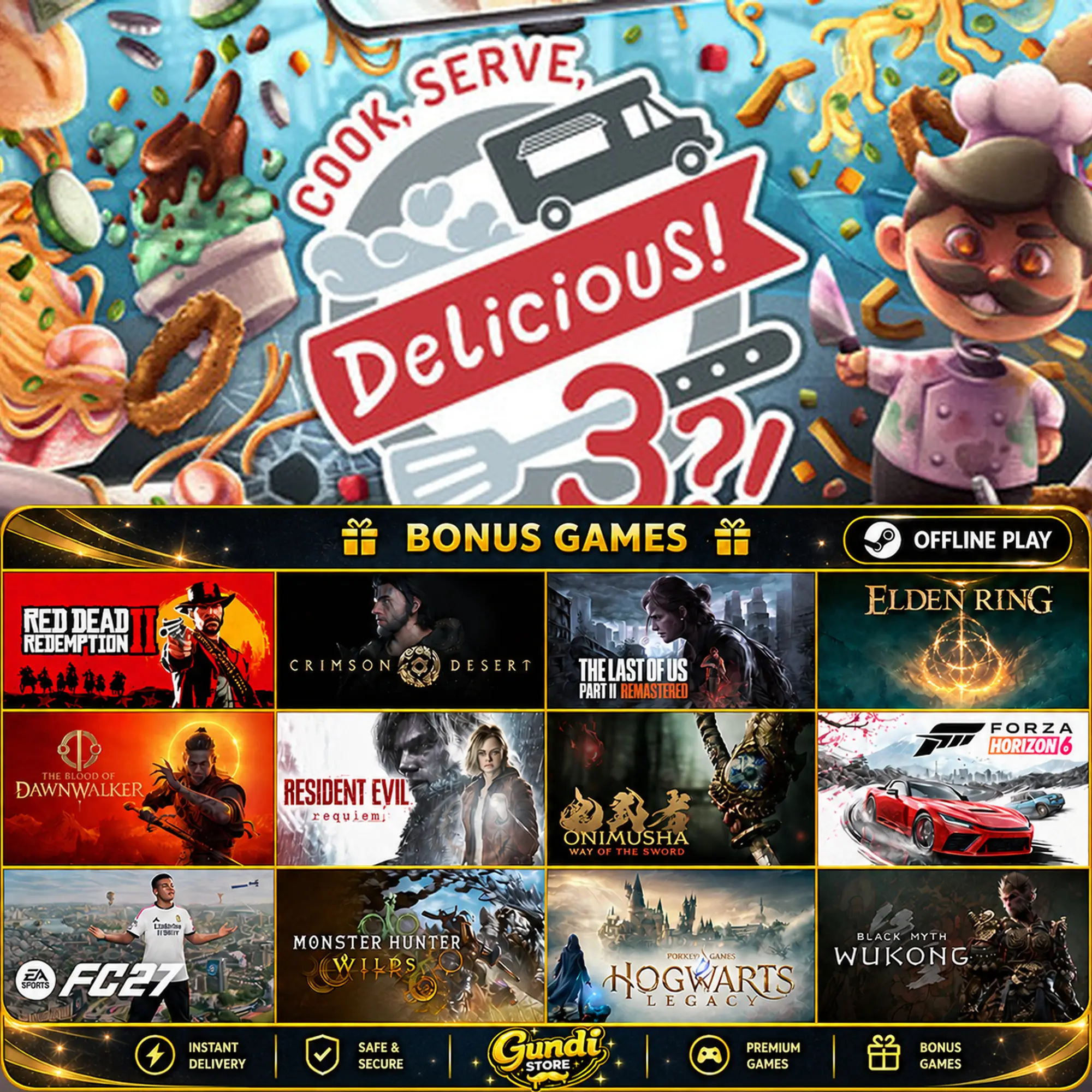 [AUTO CODE] - Cook, Serve, Delicious! 3_! + BONUS GAME