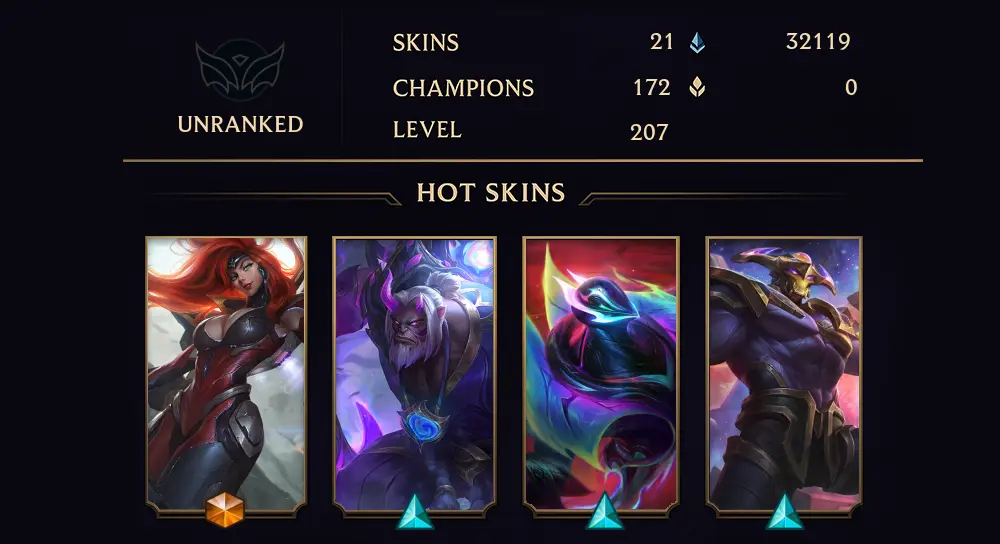 UNRANKED - 207 LVL - 21 SKIN
