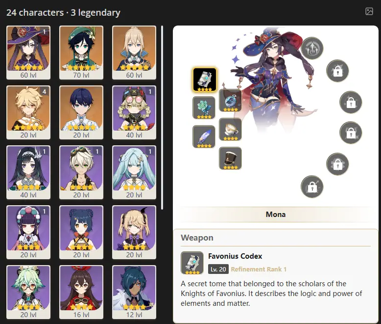 EU- AR:43 - 24 CHARACTERS [ 4- FIVE STARS CHARACTERS ] C1 Mona - Venti - Jean - Manekin