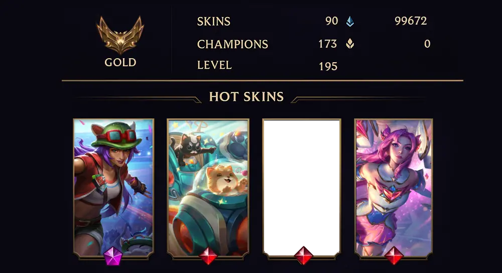 GOLD IV - 195 LVL - 90 SKIN