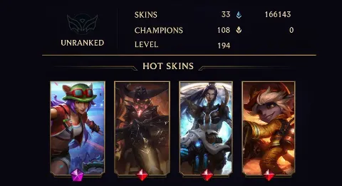 UNRANKED - 194 LVL - 33 SKIN