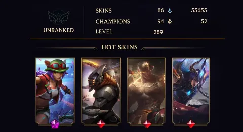 UNRANKED - 289 LVL - 86 SKIN