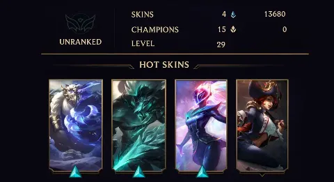 UNRANKED - 29 LVL - 4 SKIN